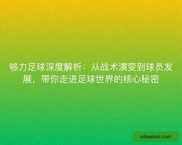 够力足球深度解析：从战术演变到球员发展，带你走进足球世界的核心秘密
