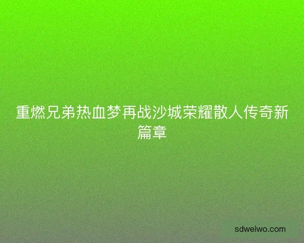 重燃兄弟热血梦再战沙城荣耀散人传奇新篇章